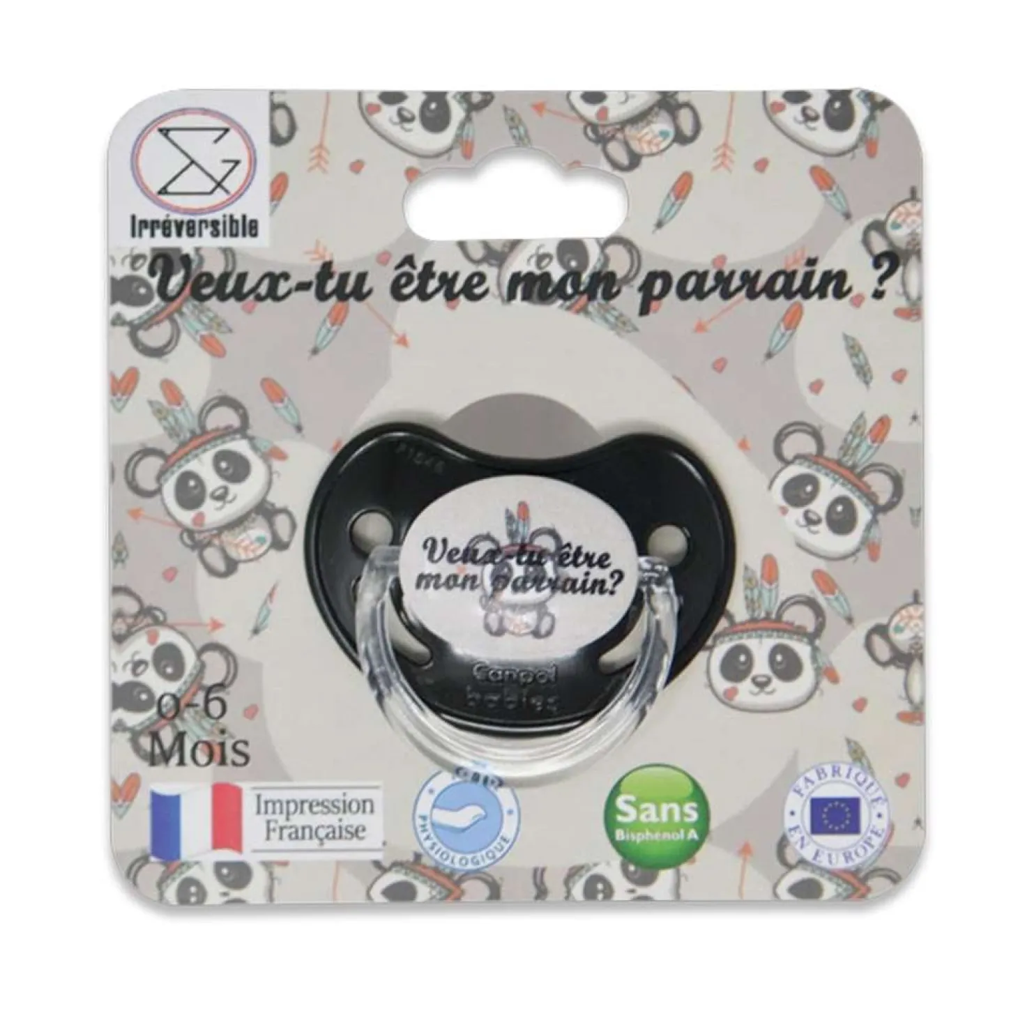 Irréversible Bijoux Sucette d'annonce physiologique Veux-tu être mon parrain ? Noir Et Gris 0-6 mois