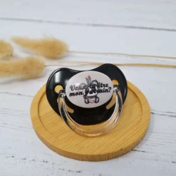 Irréversible Bijoux Sucette d'annonce physiologique Veux-tu être mon parrain ? Noir Et Gris 0-6 mois