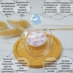 Irréversible Bijoux Sucette d'annonce physiologique Ma p’tite soeur arrive ! Rose Et Blanc 0-6 mois