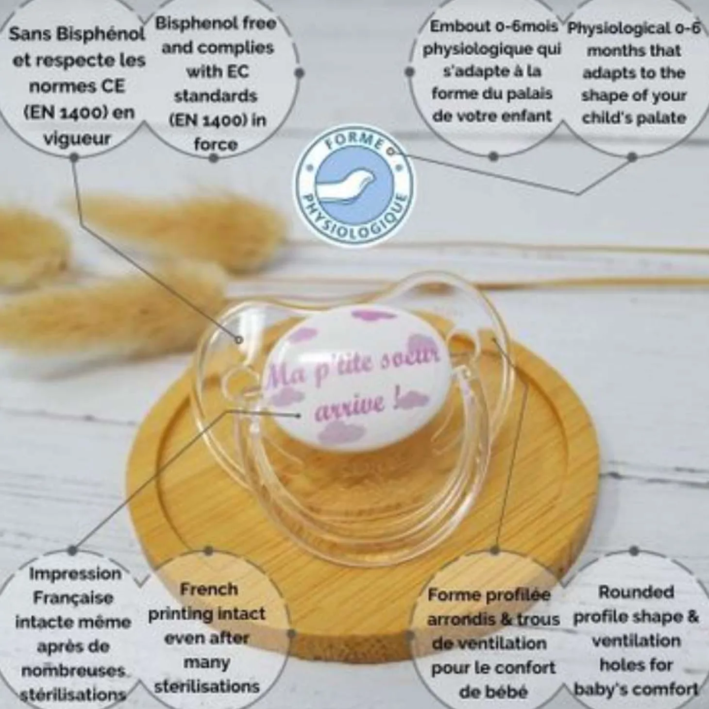 Irréversible Bijoux Sucette d'annonce physiologique Ma p’tite soeur arrive ! Rose Et Blanc 0-6 mois