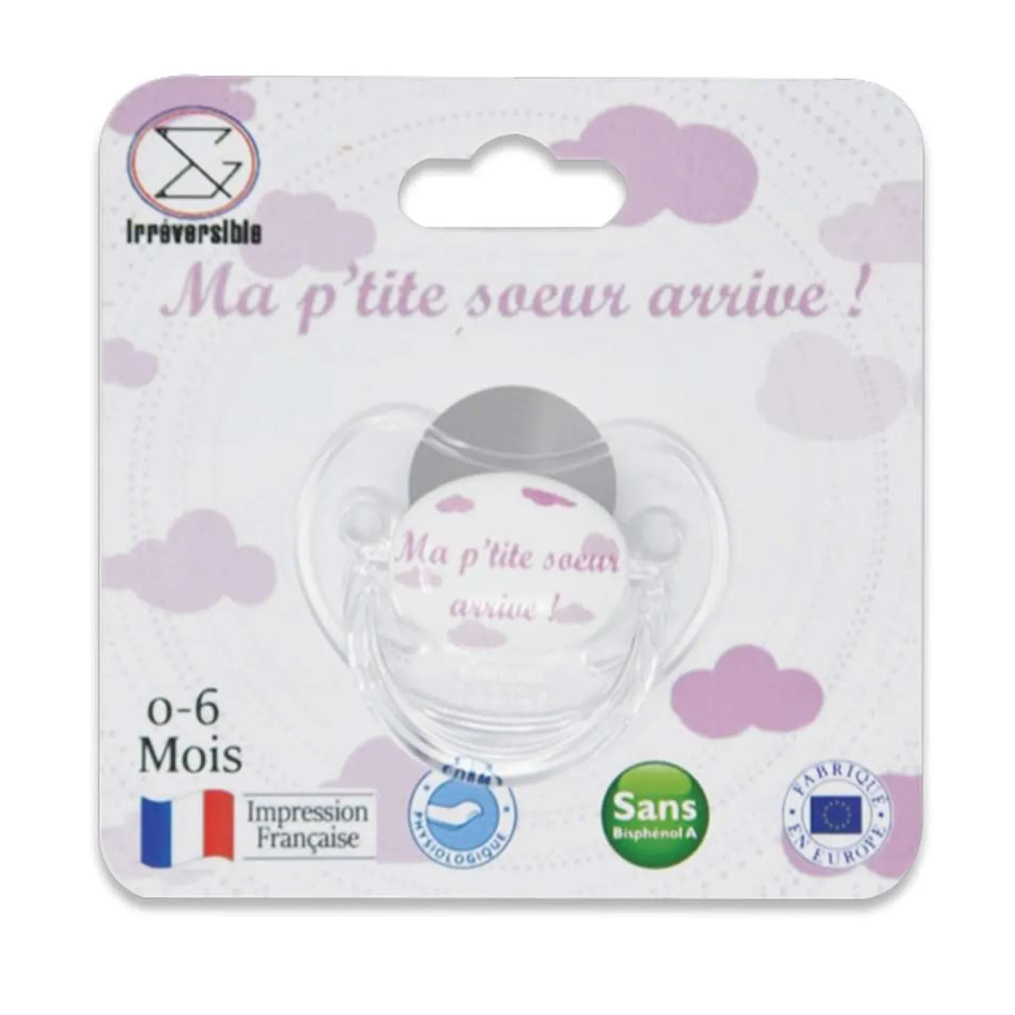Irréversible Bijoux Sucette d'annonce physiologique Ma p’tite soeur arrive ! Rose Et Blanc 0-6 mois
