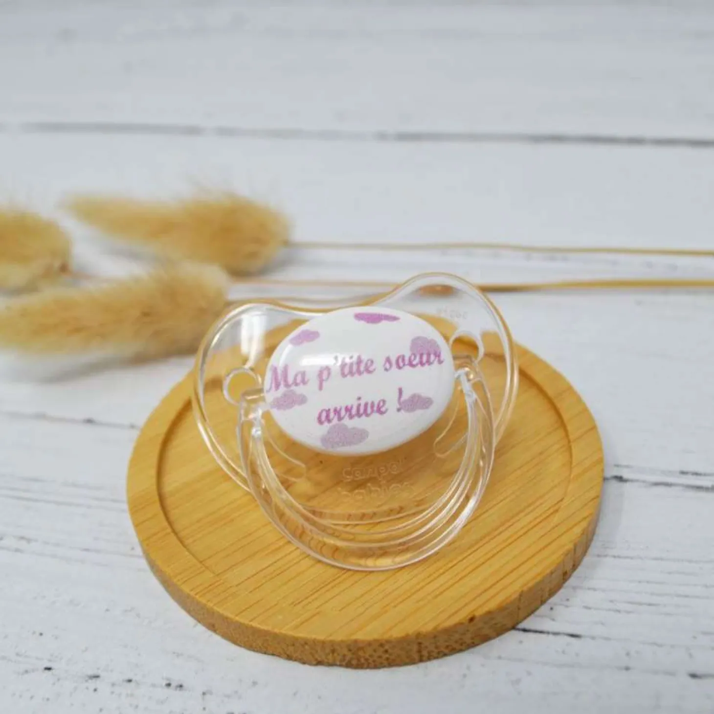 Irréversible Bijoux Sucette d'annonce physiologique Ma p’tite soeur arrive ! Rose Et Blanc 0-6 mois