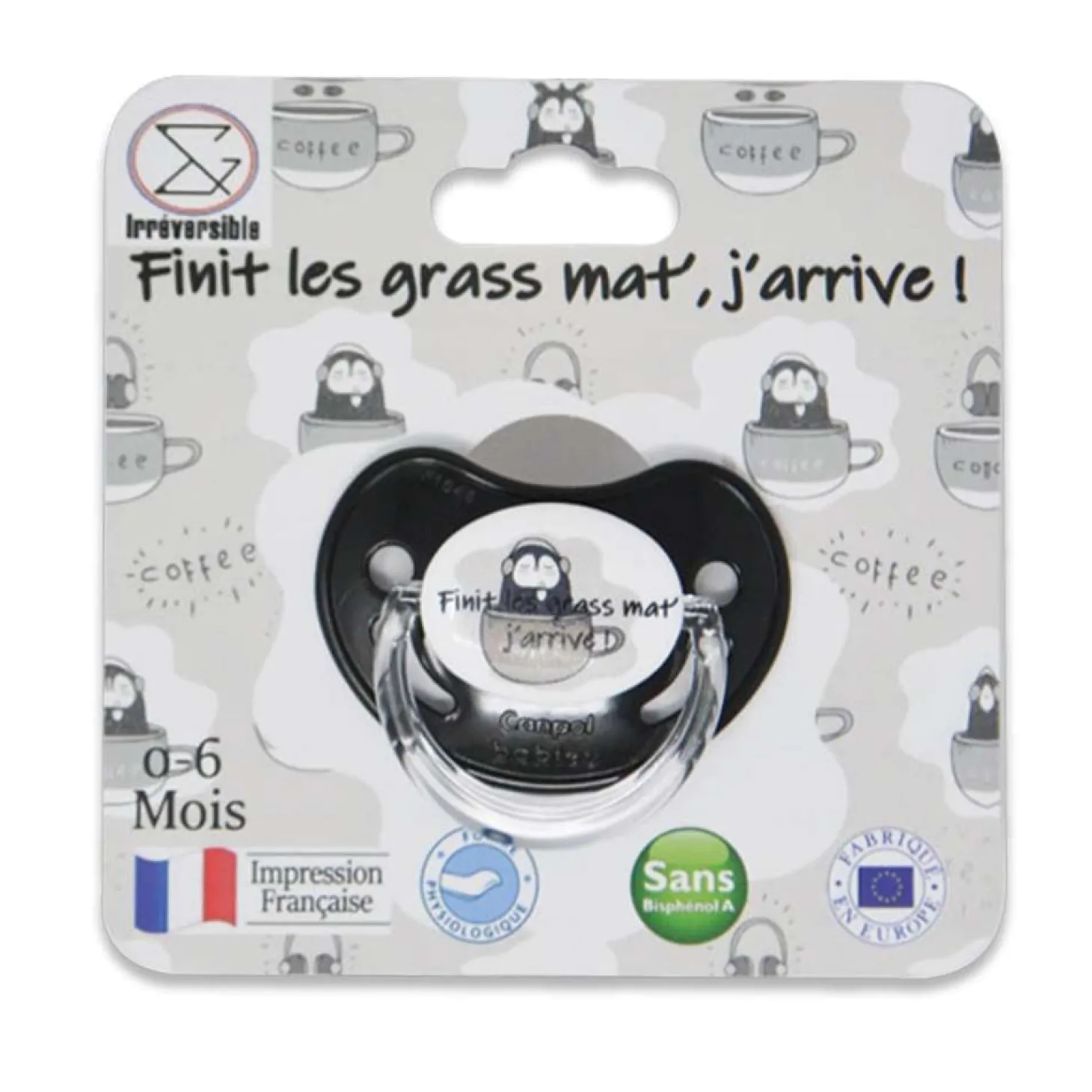 Irréversible Bijoux Sucette d'annonce physiologique - Fini les grass mat j’arrive ! Noir Et Gris 0-6 mois