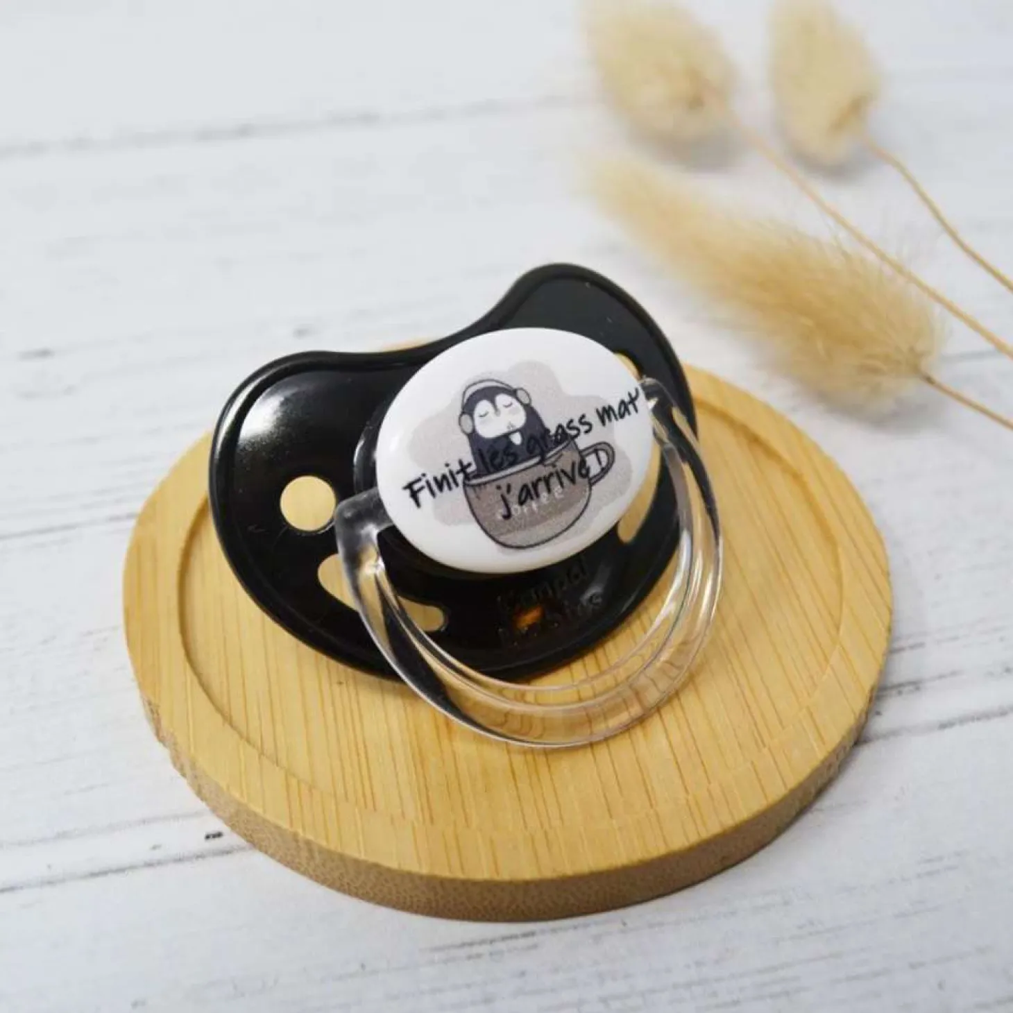 Irréversible Bijoux Sucette d'annonce physiologique - Fini les grass mat j’arrive ! Noir Et Gris 0-6 mois