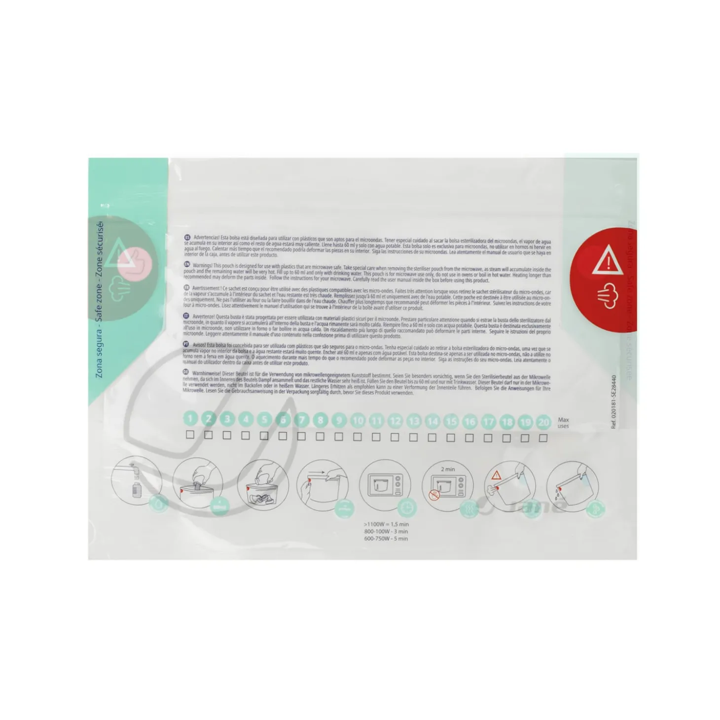Jané Lot de 5 sachets de stérilisation micro-ondes réutilisables White