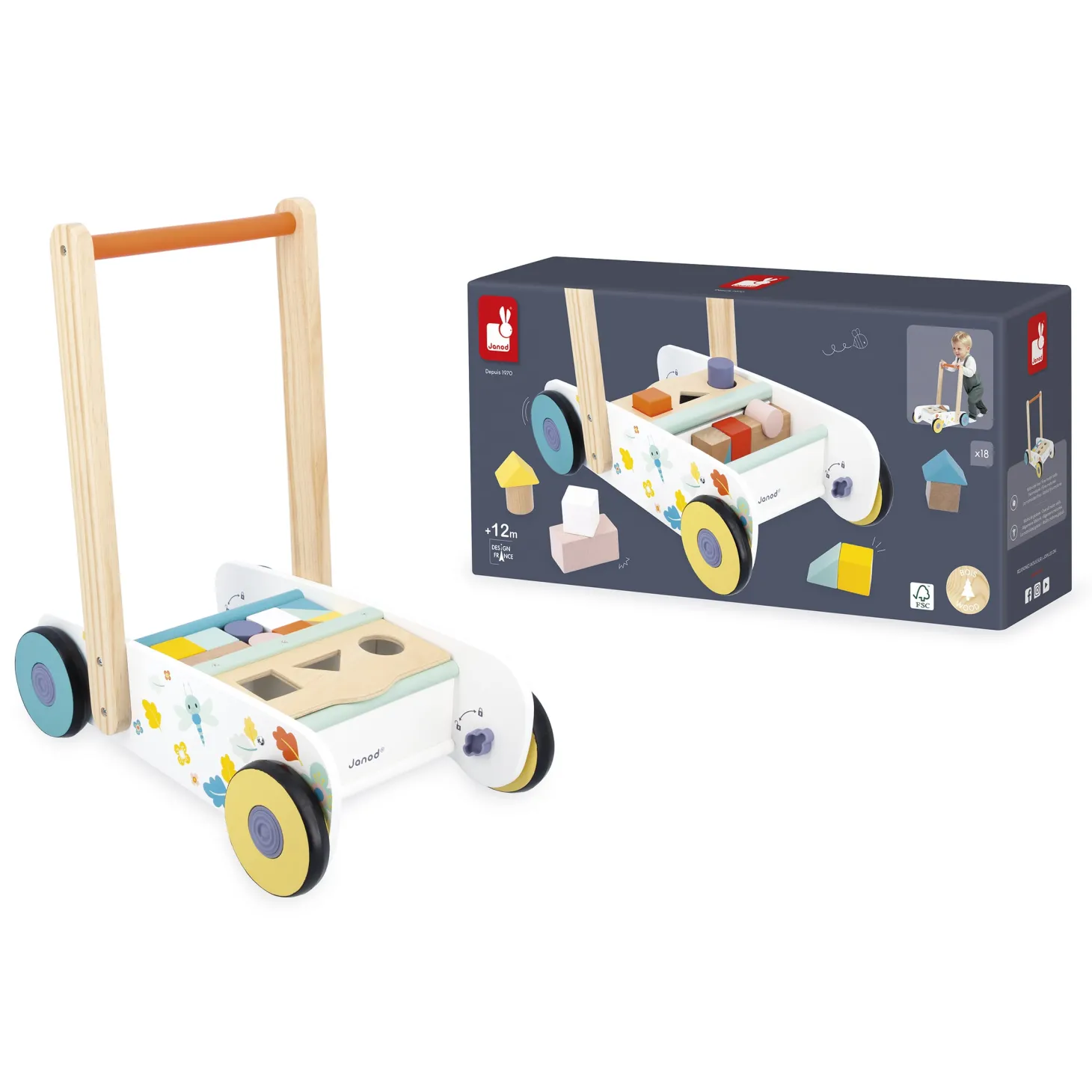 Janod Chariot De Marche Pure Multicolore