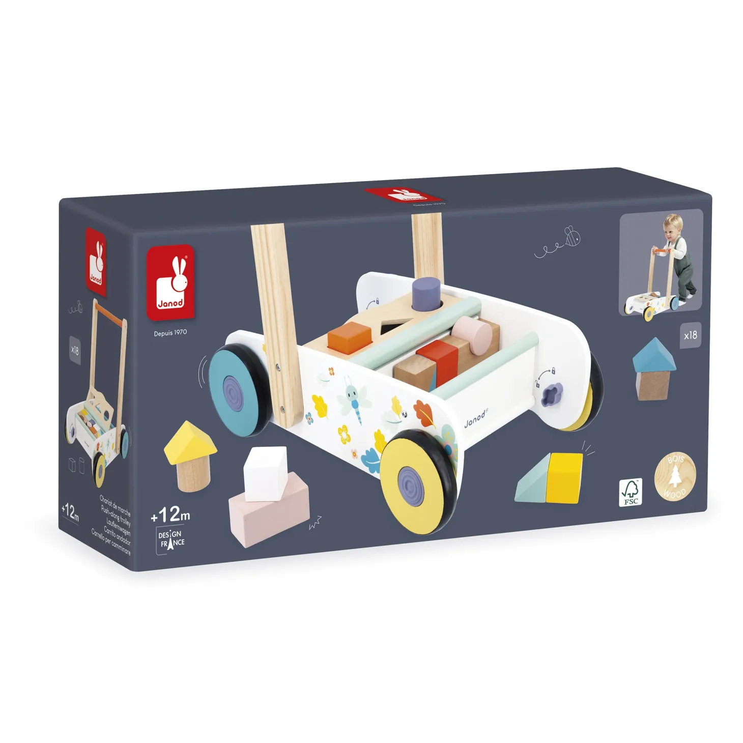 Janod Chariot De Marche Pure Multicolore