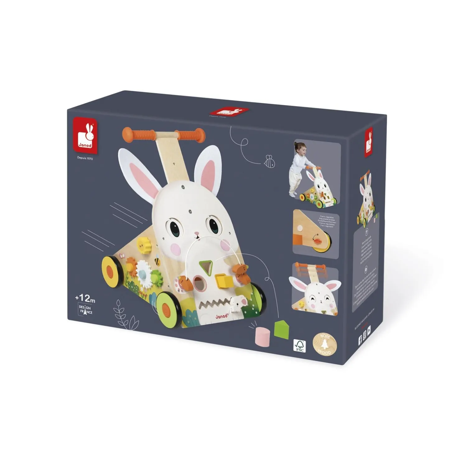 Janod Chariot Lapin Ferme Multicolore