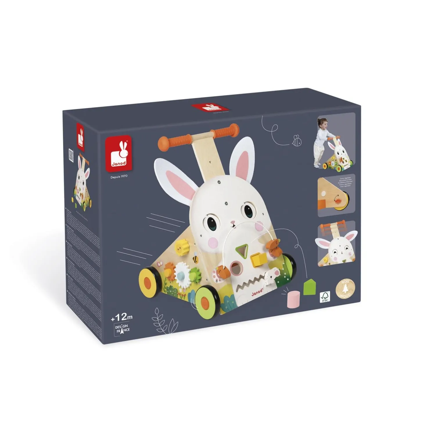 Janod Chariot Lapin Ferme Multicolore