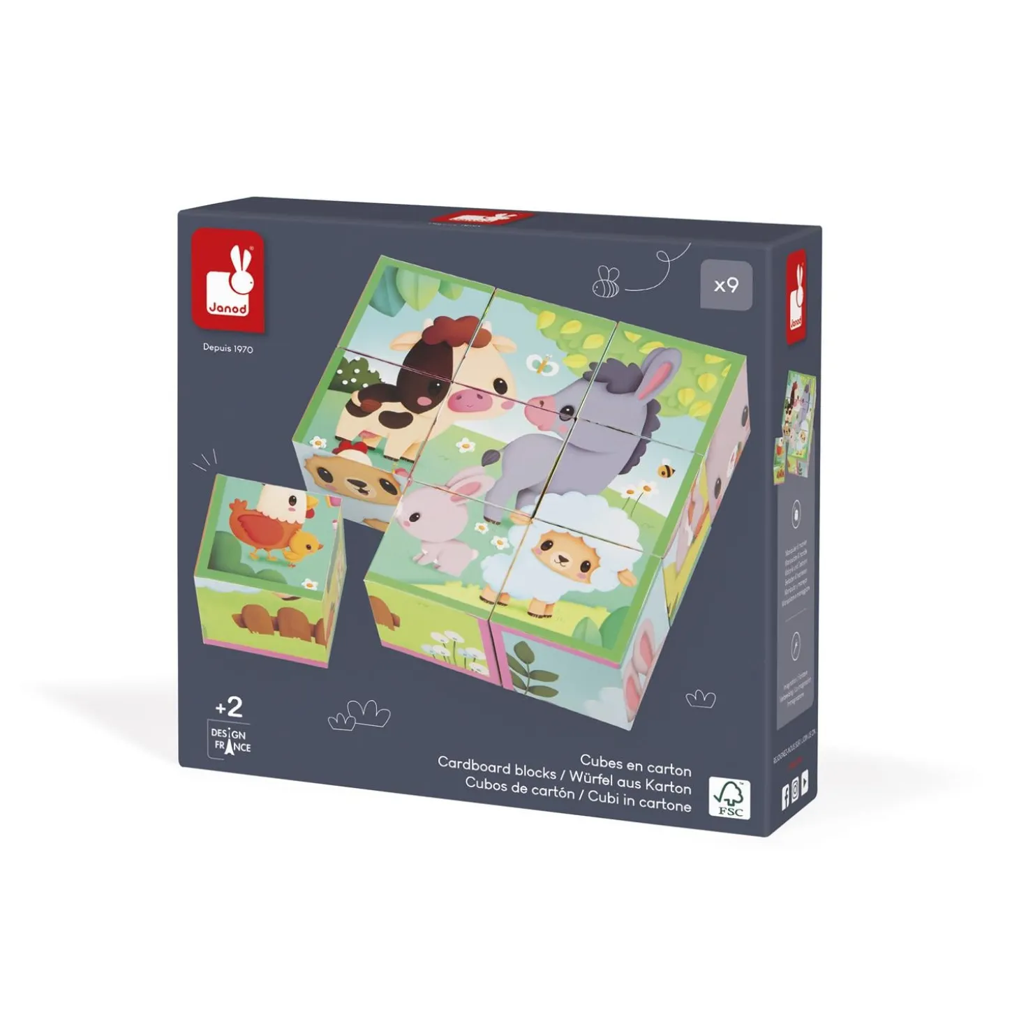 Janod Cubes Animaux de La Ferme Multicolore