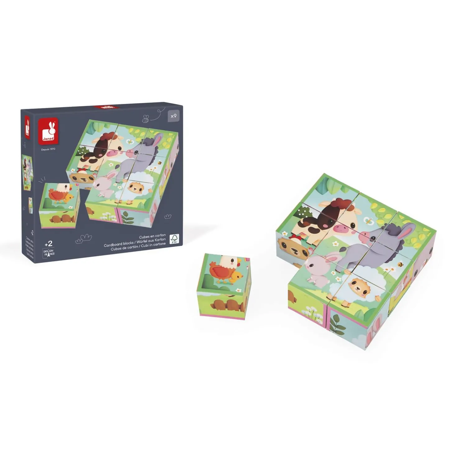 Janod Cubes Animaux de La Ferme Multicolore