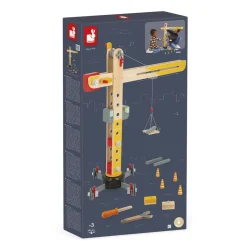 Janod                    Grande Grue en Bois - Grue Mobile - Hauteur 74 cm - 12 accessoires - Facile à manipuler    Jaune