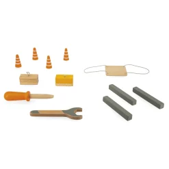 Janod                    Grande Grue en Bois - Grue Mobile - Hauteur 74 cm - 12 accessoires - Facile à manipuler    Jaune