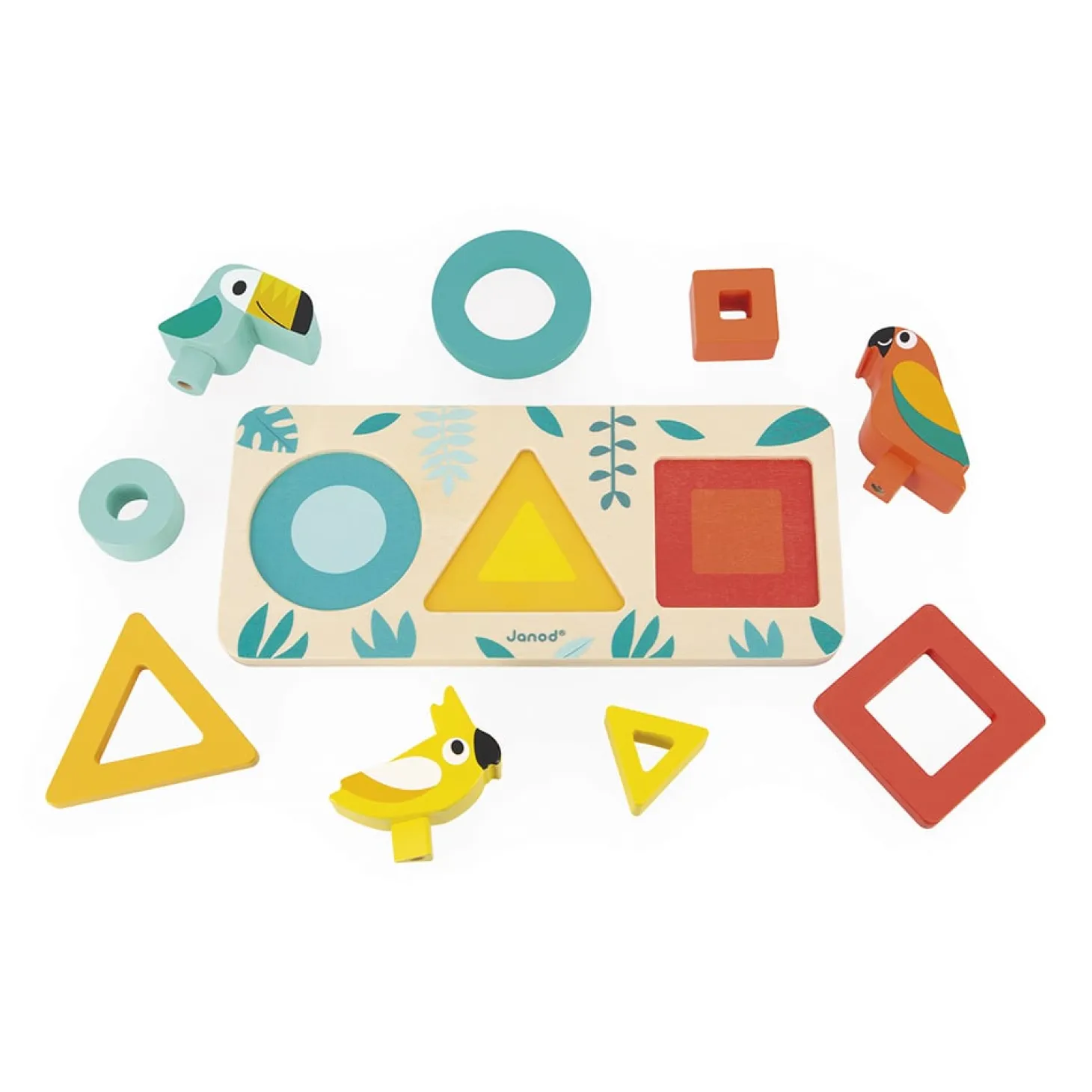 Janod Jeu de formes à empiler Oiseaux tropicaux Multicolore