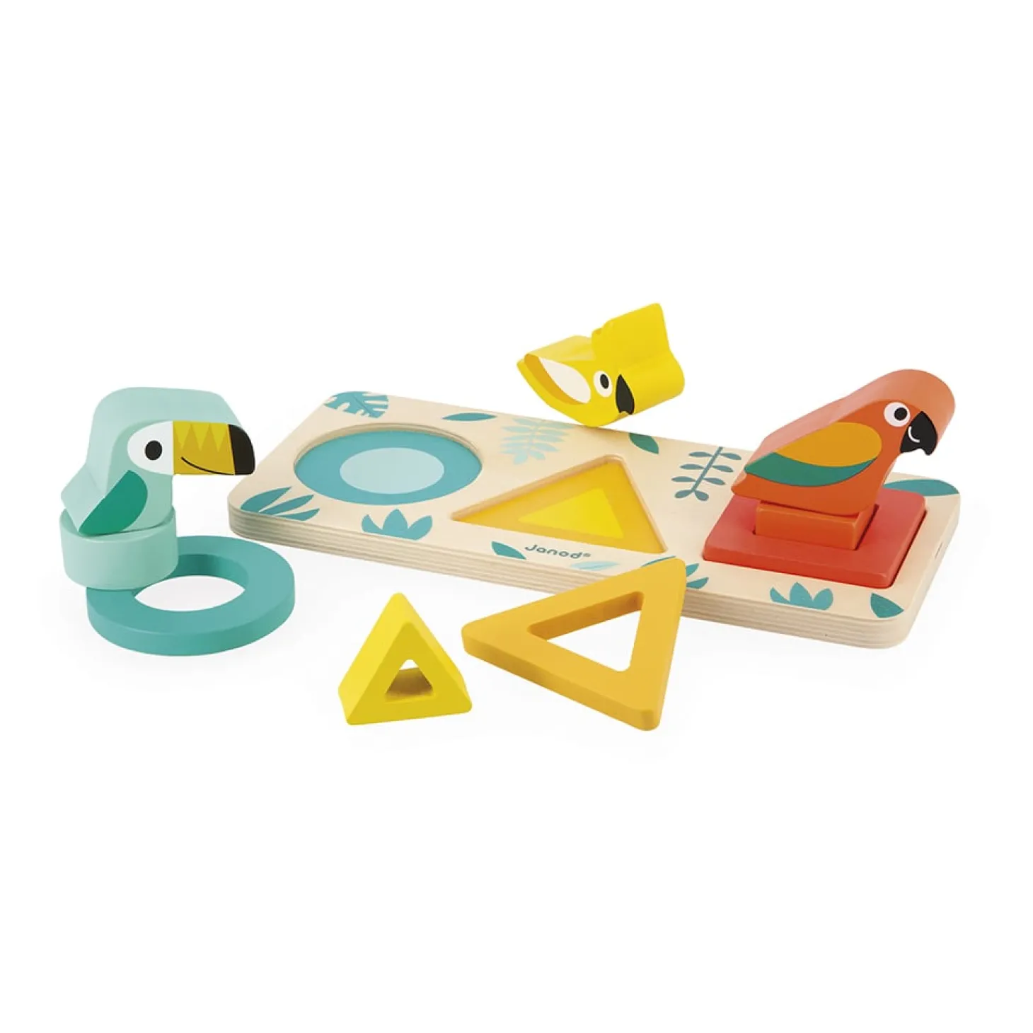Janod Jeu de formes à empiler Oiseaux tropicaux Multicolore