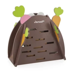 Janod Jeu de Stratégie - Magic Carrot - Thème du Lapin - 1 Lapin et 12 Carottes en Bois + 1 Terrier + 1 Dé Multicolore
