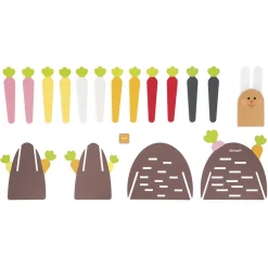 Janod Jeu de Stratégie - Magic Carrot - Thème du Lapin - 1 Lapin et 12 Carottes en Bois + 1 Terrier + 1 Dé Multicolore