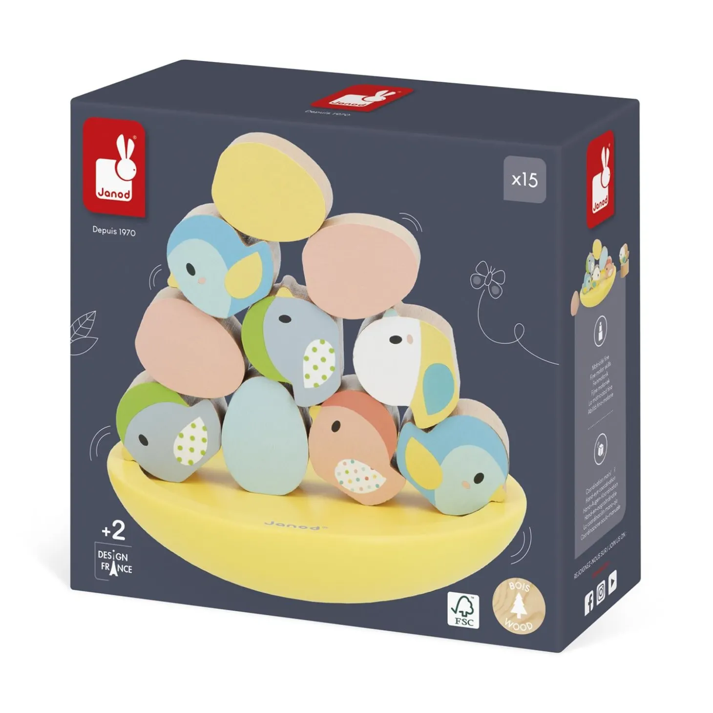 Janod Jeu d'équilibre Pure Oiseaux Multicolore