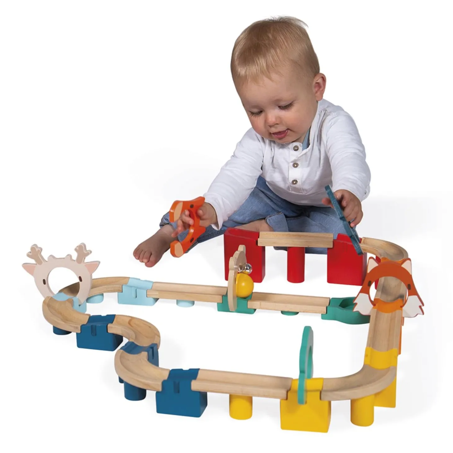 Janod Mon Premier Circuit en Bois - 44 Pièces en Bois Massif - Jouet d'Adresse Multicolore