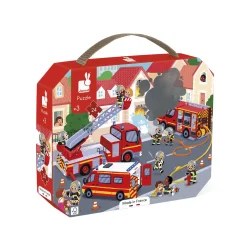 Janod                    Puzzle carton - Puzzle Pompiers - 24 Pièces - Développe la Patience et la Dextérité    Rouge