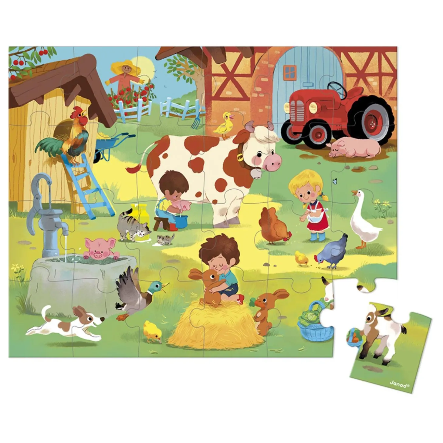Janod Puzzle carton -Une Journée A La Ferme - 24 Pièces - Développe la Patience et la Dextérité Multicolore