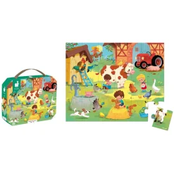 Janod Puzzle carton -Une Journée A La Ferme - 24 Pièces - Développe la Patience et la Dextérité Multicolore