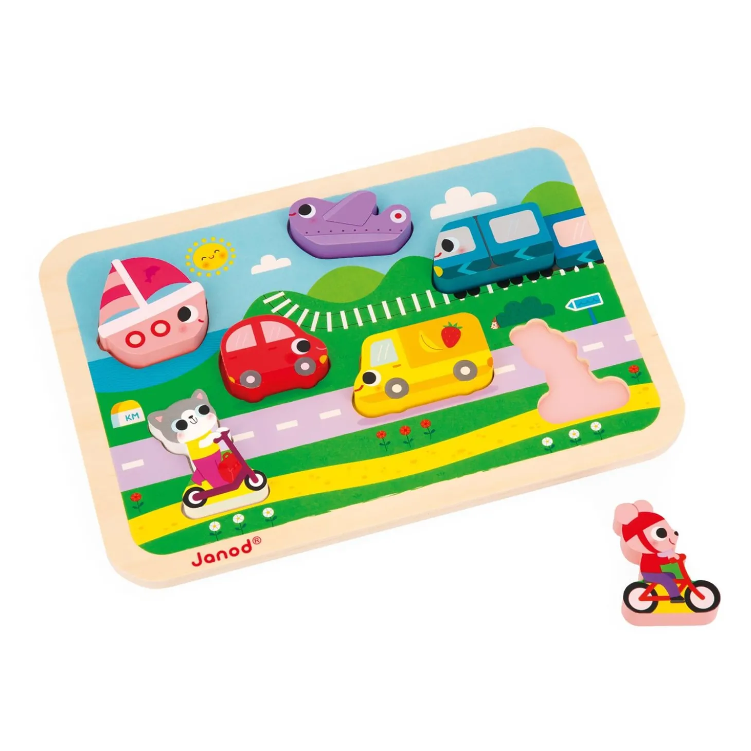 Janod Puzzle Chunky les véhicules Multicolore