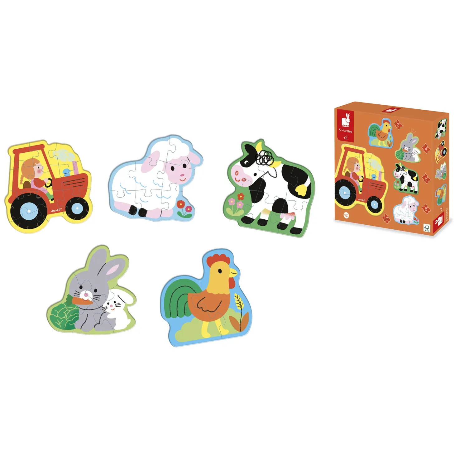 Janod 5 Puzzles Evolutifs Ferme Multicolore
