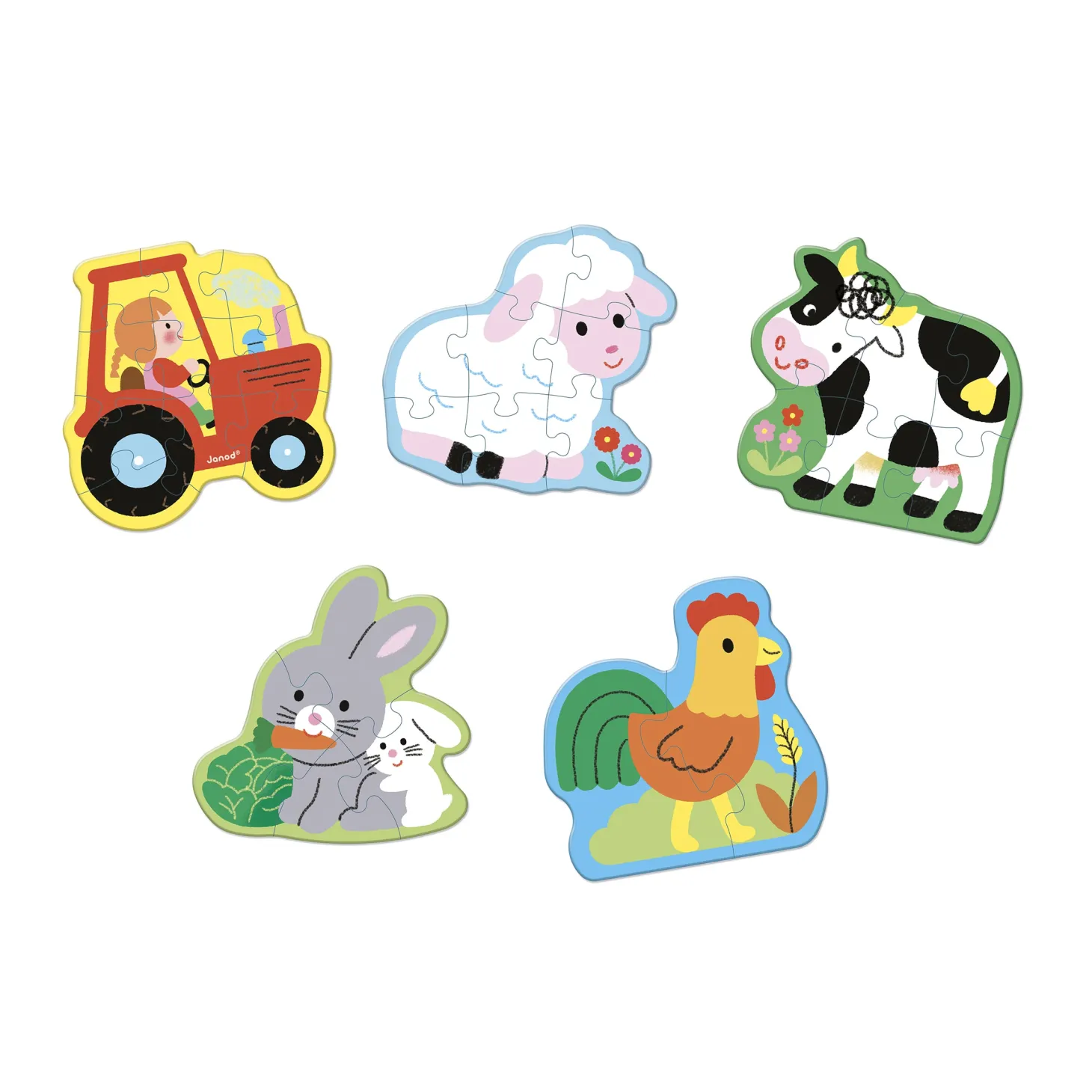 Janod 5 Puzzles Evolutifs Ferme Multicolore