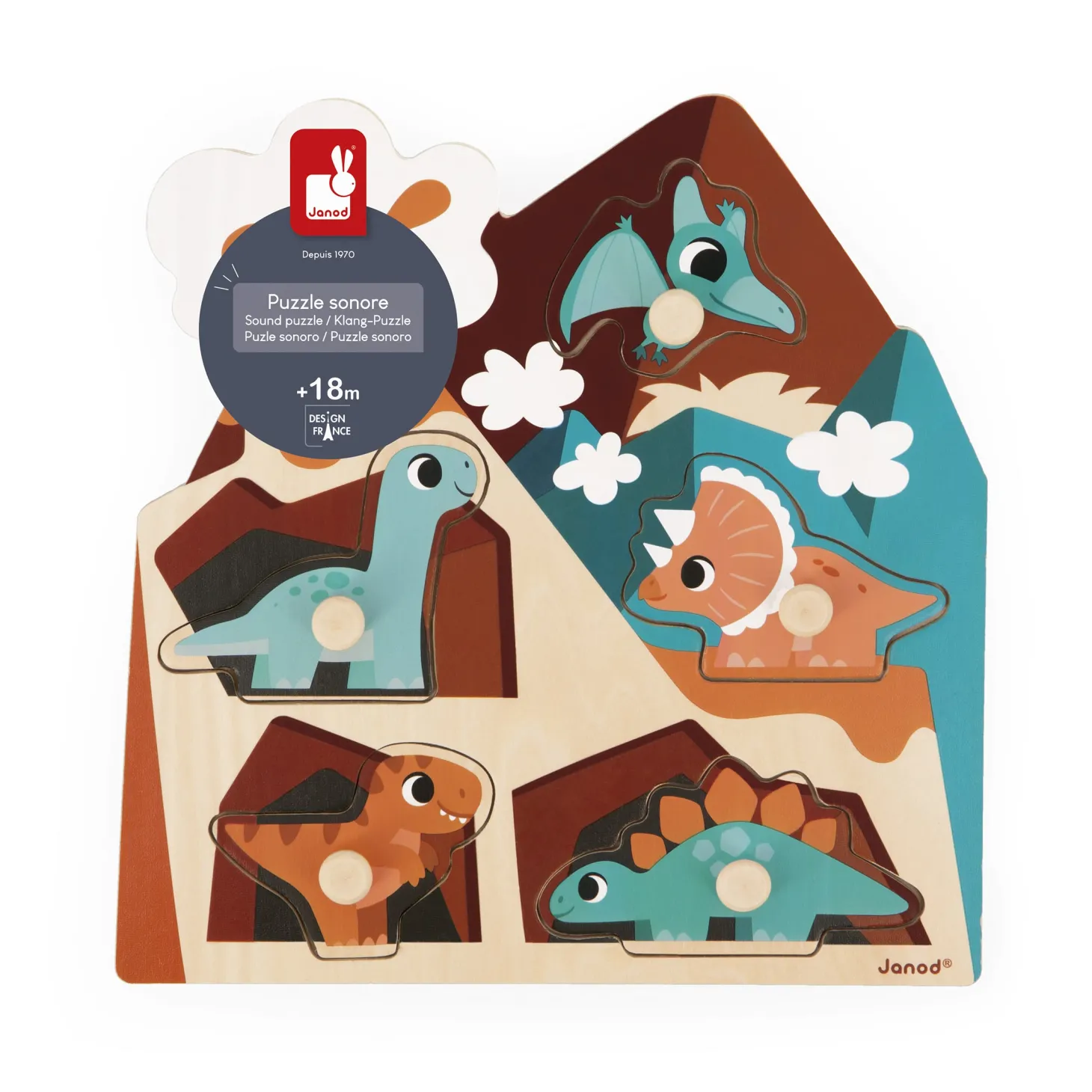 Janod Puzzle Sonore Dino Multicolore