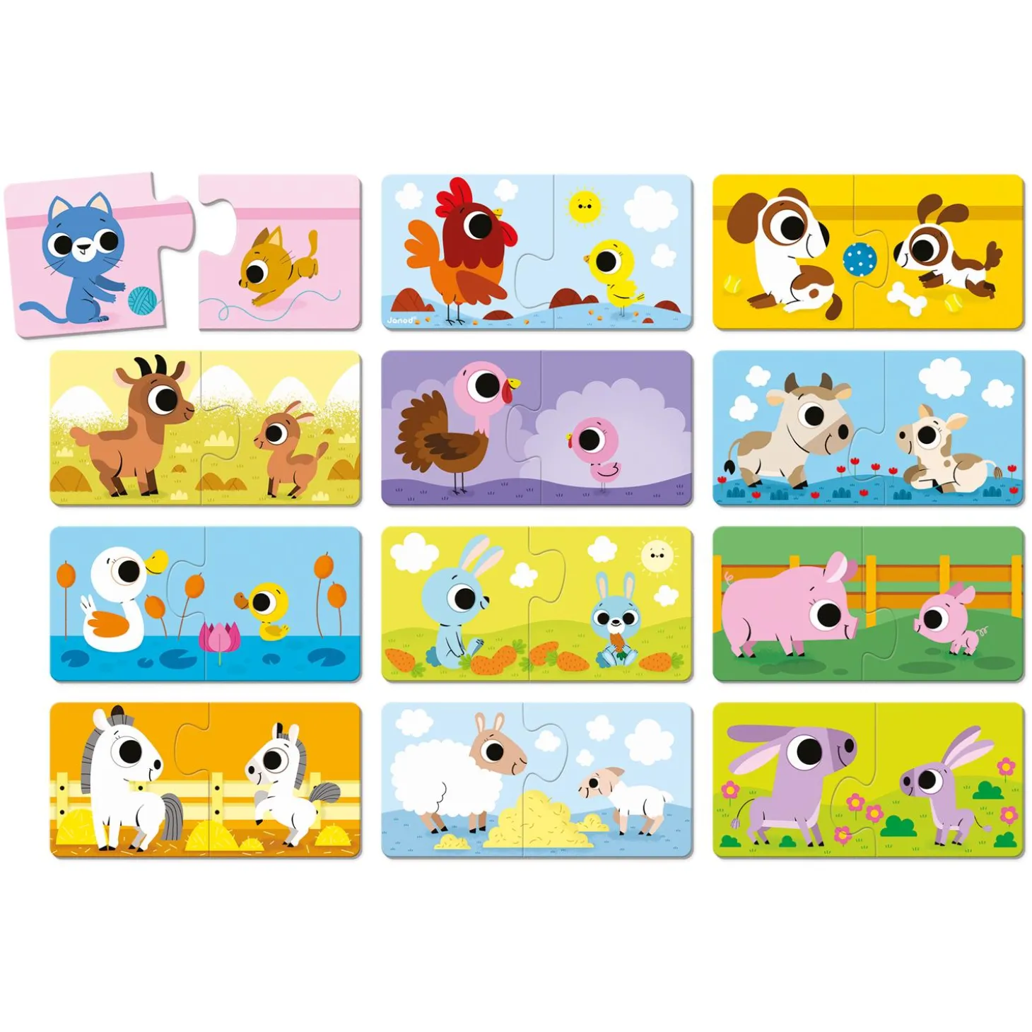 Janod Puzzles parents et bebes animaux Multicolore