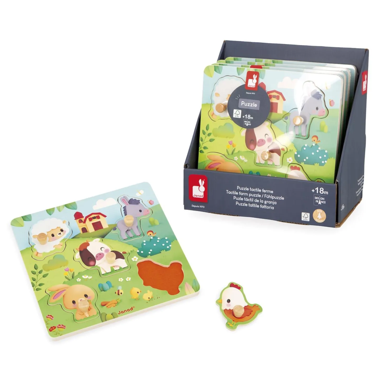 Janod Puzzle Tactile Ferme Vert