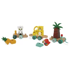 Janod                    Train en bois Tropical Tropik à Tirer    Multicolore