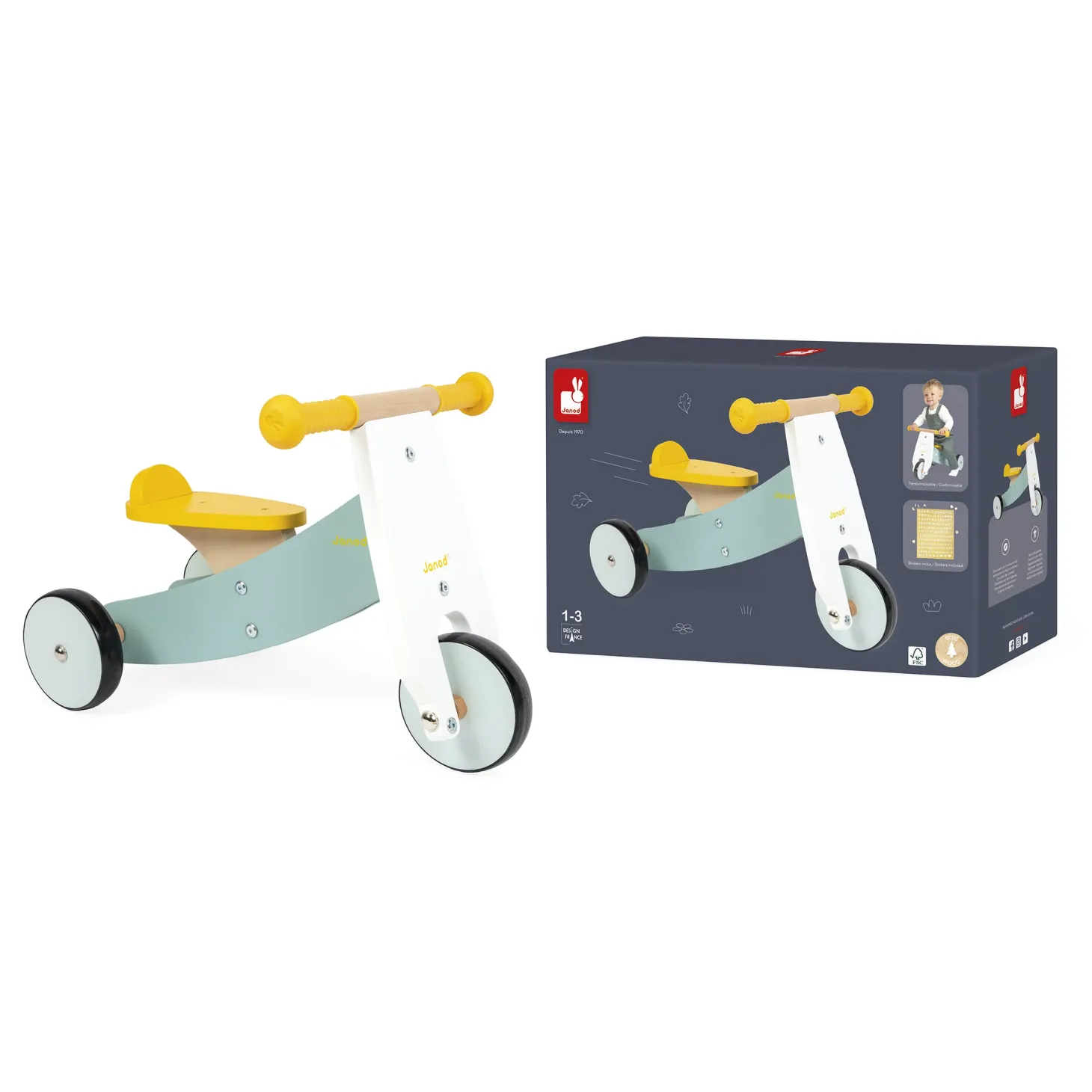 Janod Tricycle En Bois Happy Garden Multicolore