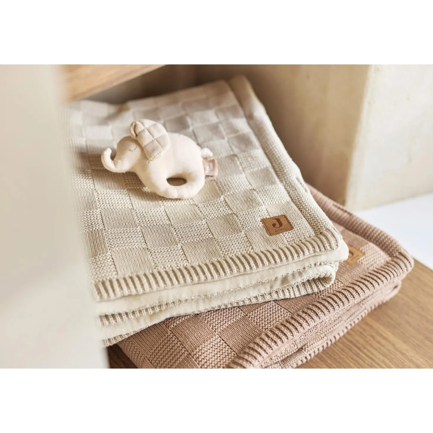 Jollein Couverture Lit Bébé Box Knit/Velvet GOTS Warm Sand 100x150 cm