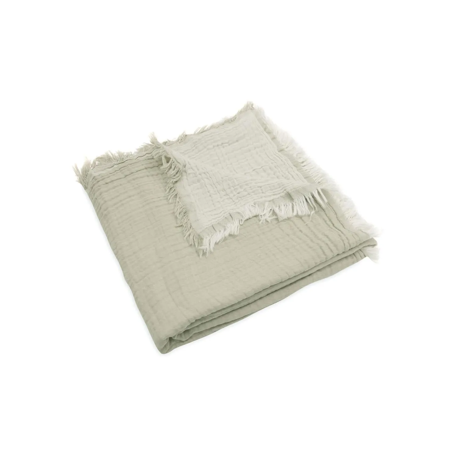 Jollein Couverture Lit Bébé Fringe Gots Olive Green 120x120 cm