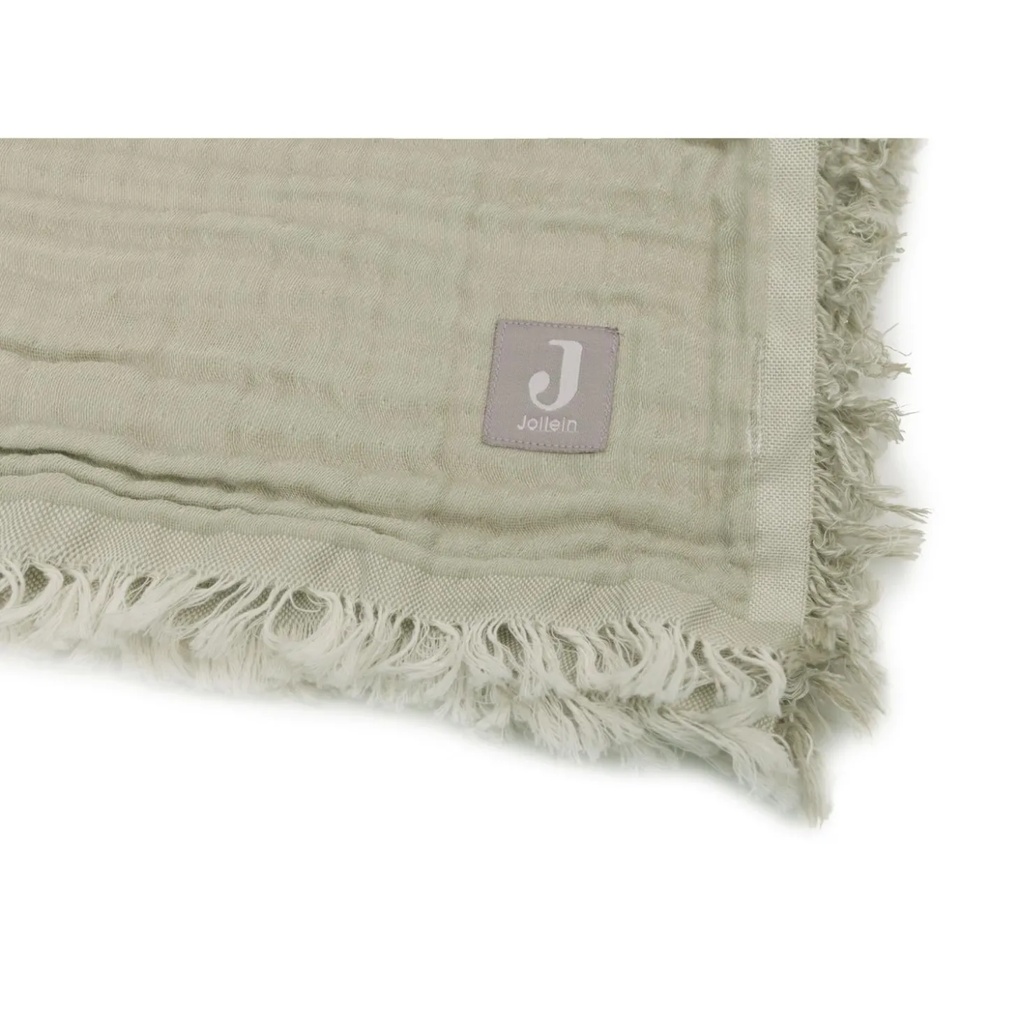 Jollein Couverture Lit Bébé Fringe Gots Olive Green 120x120 cm