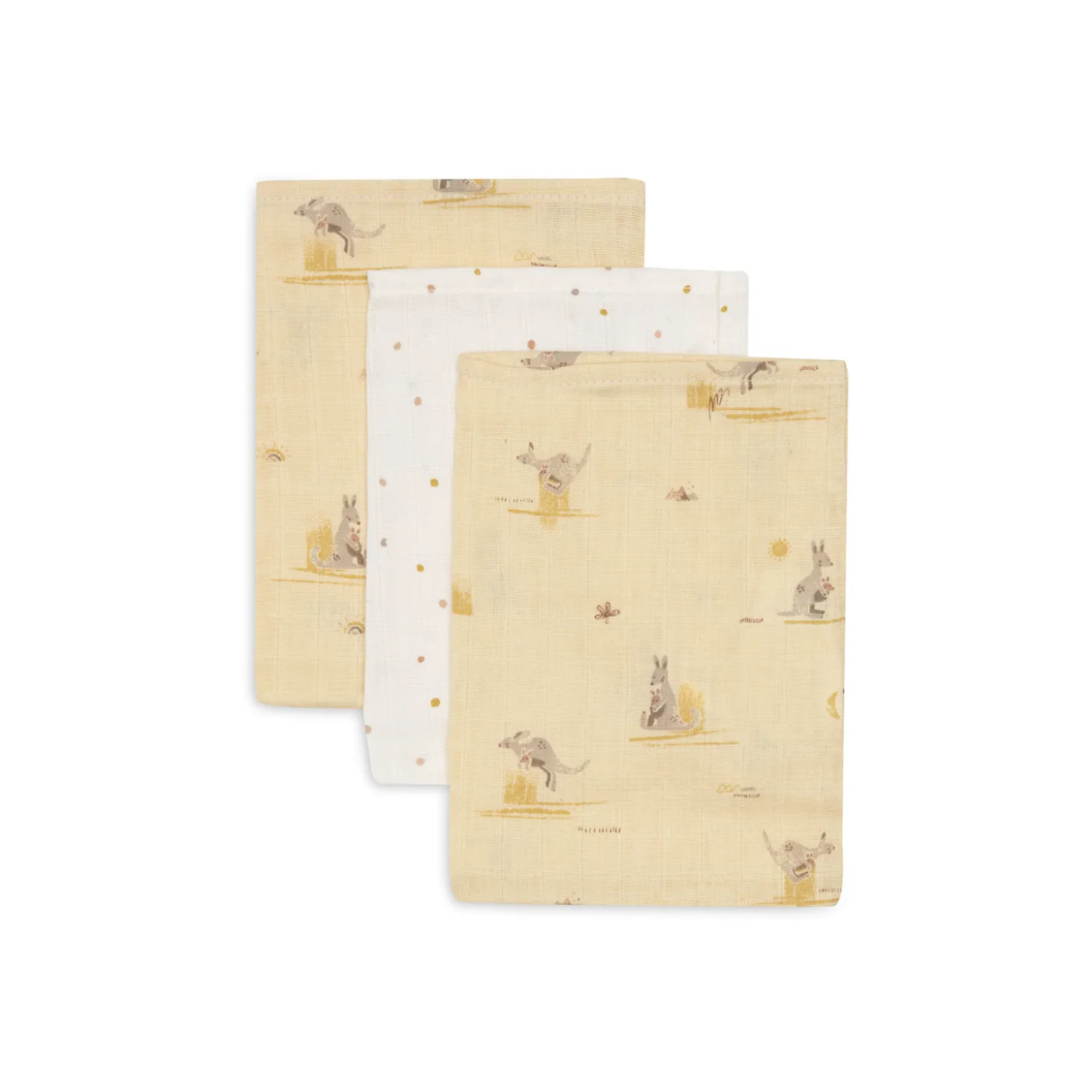 Jollein Lot de 3 Gant de Toilette Gaze de Coton Kangaroots Multicolore 15x20 cm