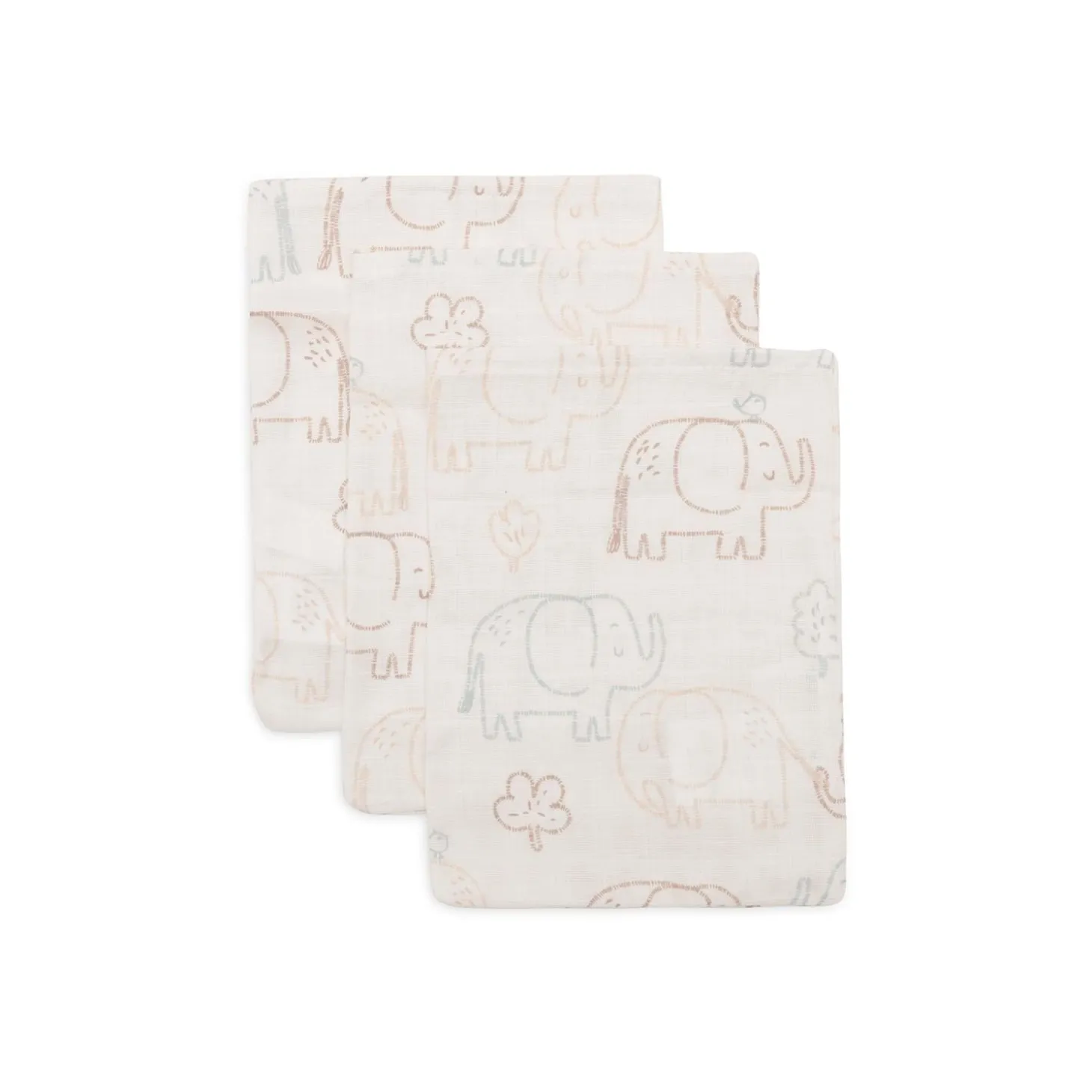 Jollein Lot de 3 Gant de Toilette Gaze de Coton Elephant Tales Multicolore 15x20 cm