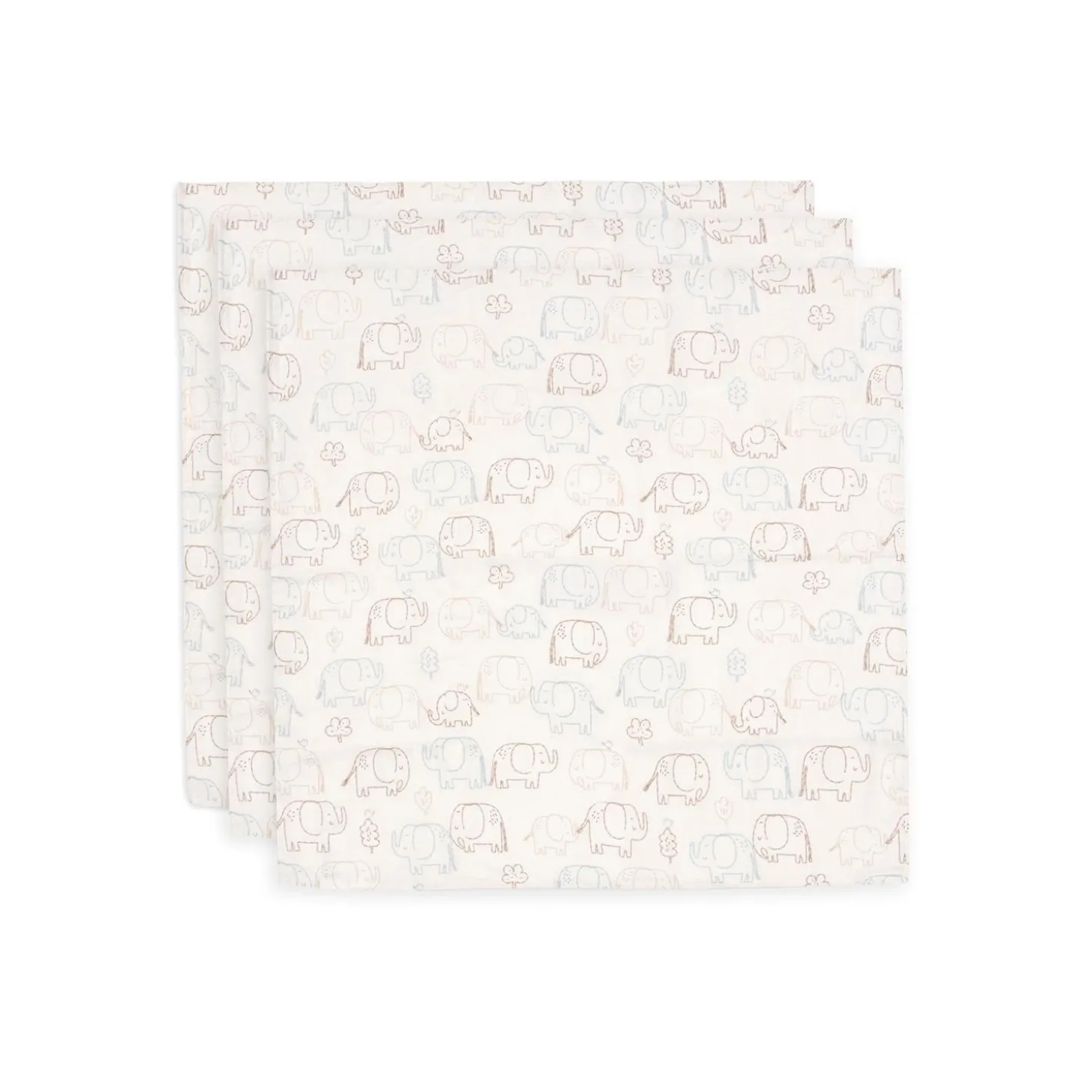 Jollein Lot de 3 Lange Gaze de Coton Small Elephant Tales Multicolore 70x70 cm