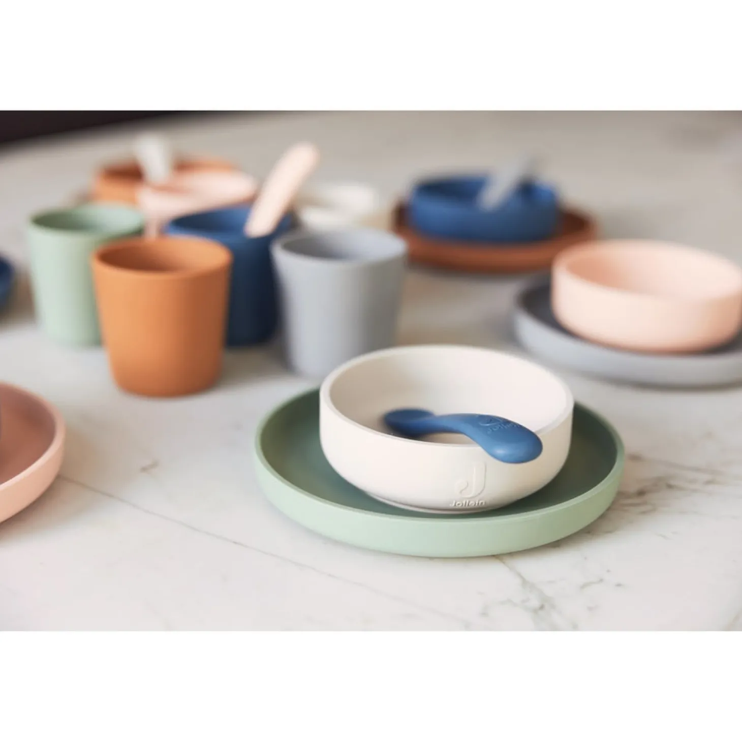Jollein Set de table bébé silicone (4pcs) Ash Green
