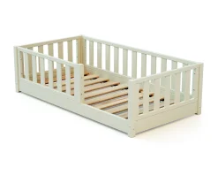 Jurababy Lit évolutif enfant au sol en bois Sonho Blanc Perle 70x140 cm