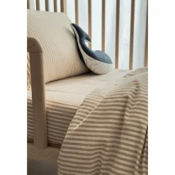 Kadolis                    Drap housse bébé Percale de Coton Bio    Rayé Ambre            70x140 cm