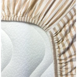 Kadolis Drap housse bébé Percale de Coton Bio Rayé Ambre 70x140 cm