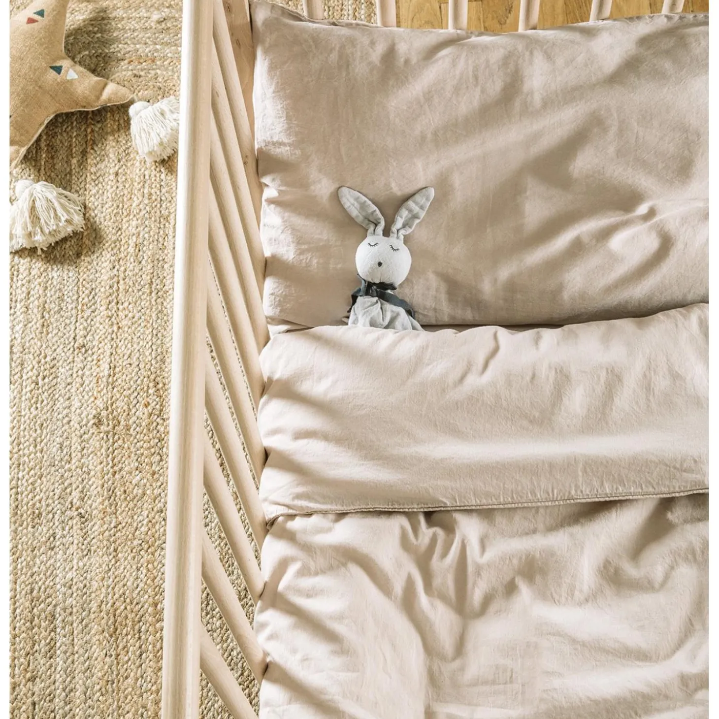 Kadolis Housse de couette Bébé Satin de coton bio lavé Lin 100x140 cm