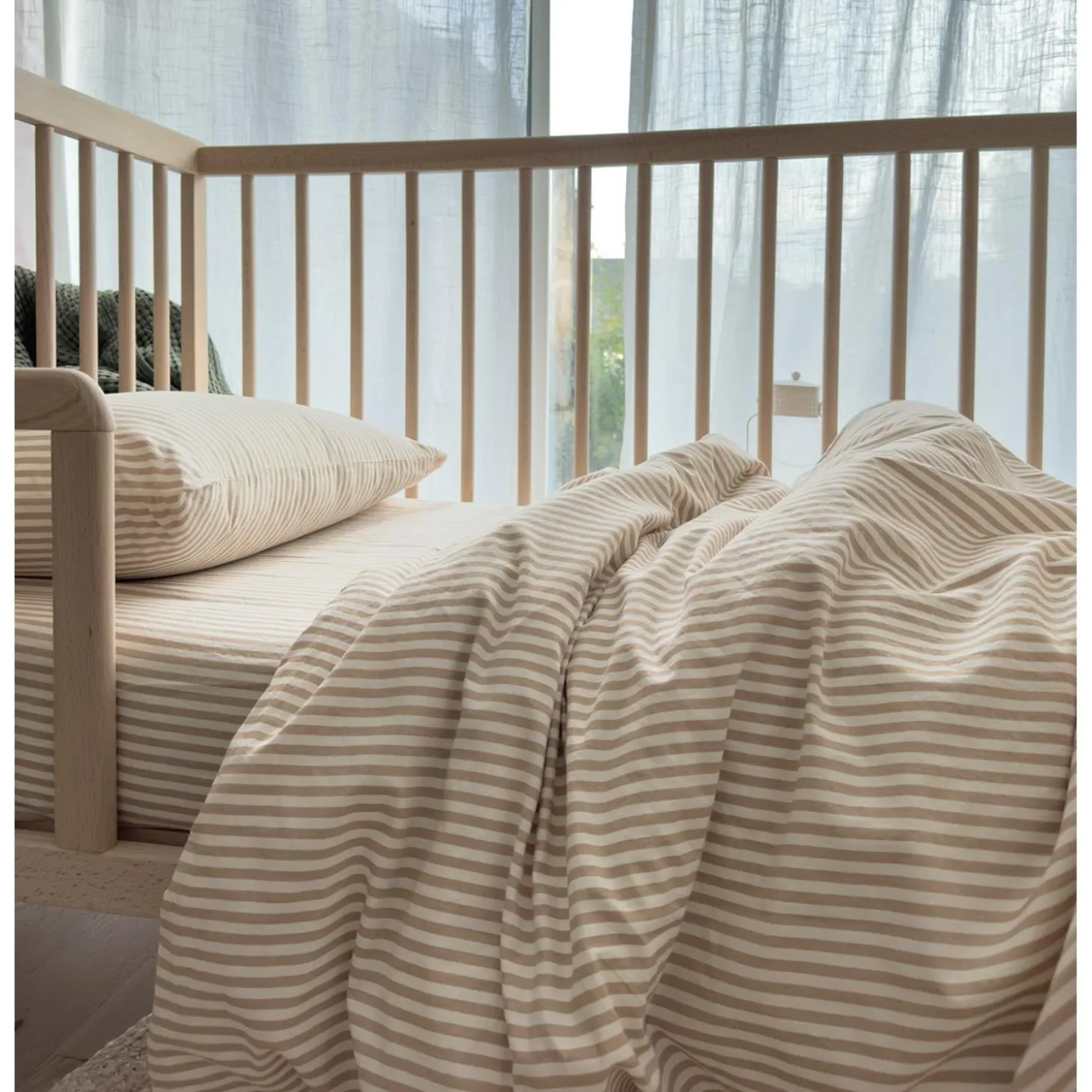 Kadolis Housse de couette Percale de Coton Bio bébé Rayé Ambre 100x140 cm