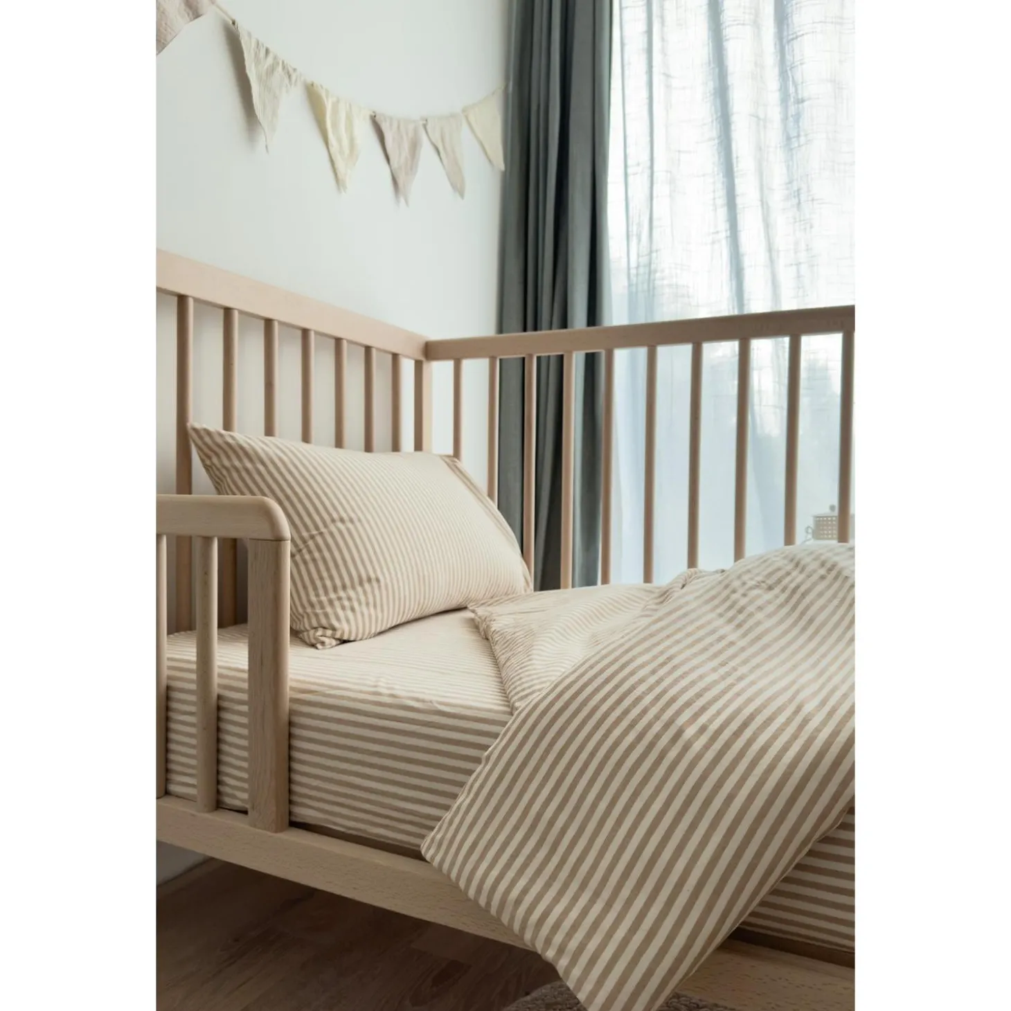 Kadolis Housse de couette Percale de Coton Bio bébé Rayé Ambre 100x140 cm