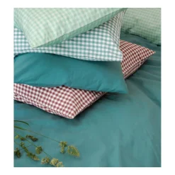 Kadolis                    Taie d'oreiller Percale de Coton Bio Vichy    Vichy Azur            40x60 cm