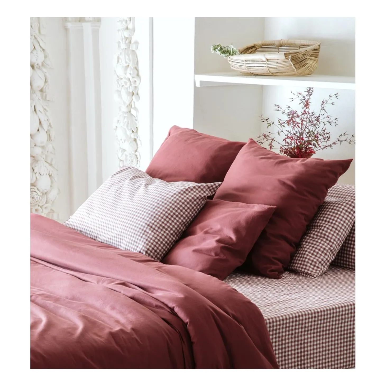 Kadolis Taie d'oreiller Percale de Coton Bio Vichy Vichy Sienne 40x60 cm
