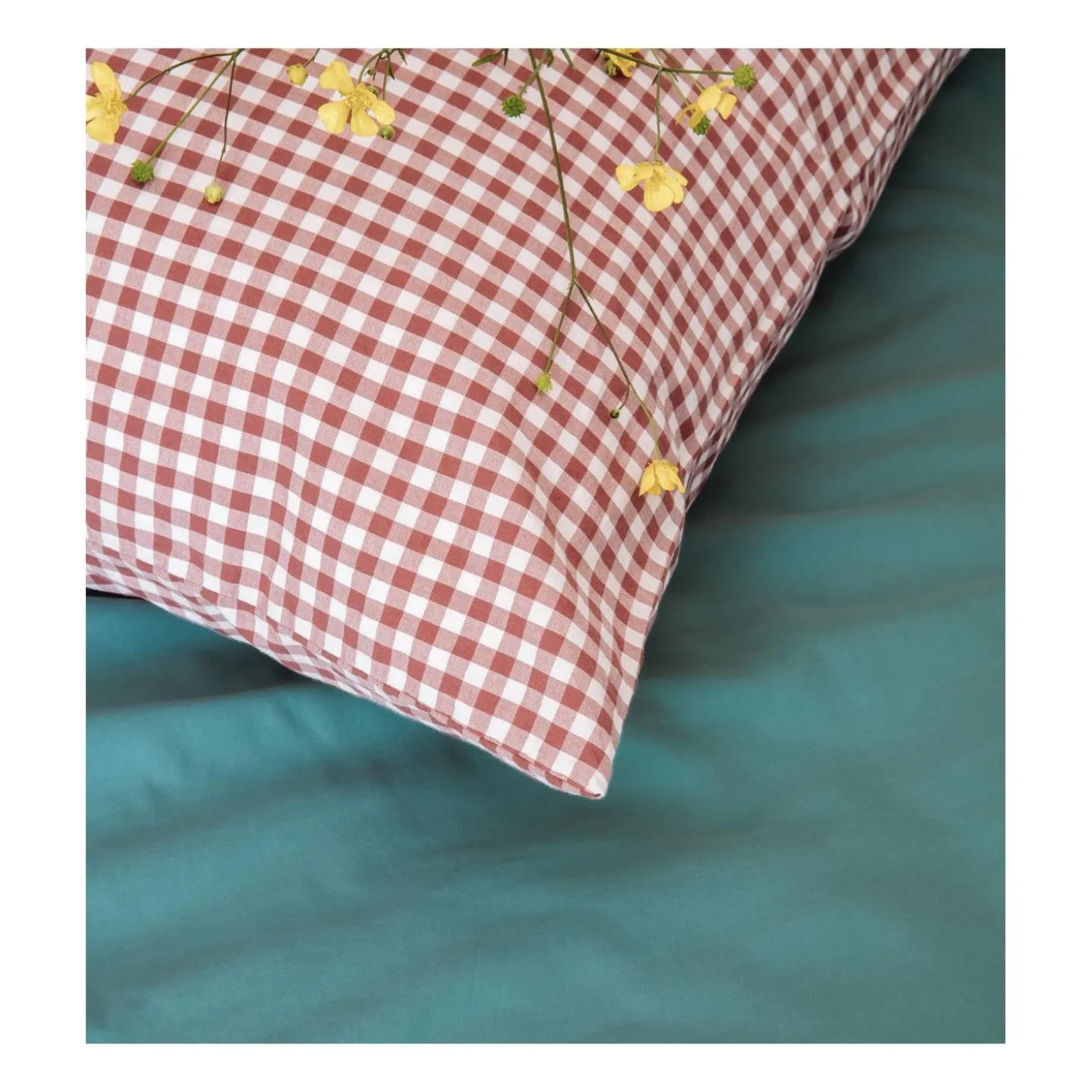 Kadolis Taie d'oreiller Percale de Coton Bio Vichy Vichy Sienne 40x60 cm